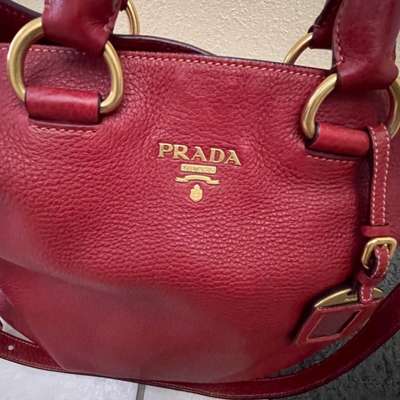 Prada Red Large Vitello Phenix Leather Shopper, 2-way shoulder bag, EUC - Picture 10 of 14